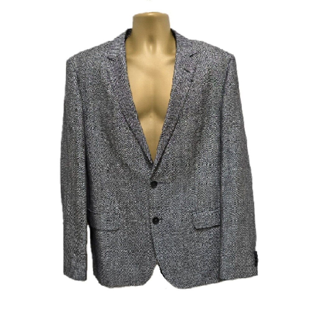 Boss Hugo Boss Mens Blazer Jacket 44R Tweed Gray Virgin Wool Linen Office Career